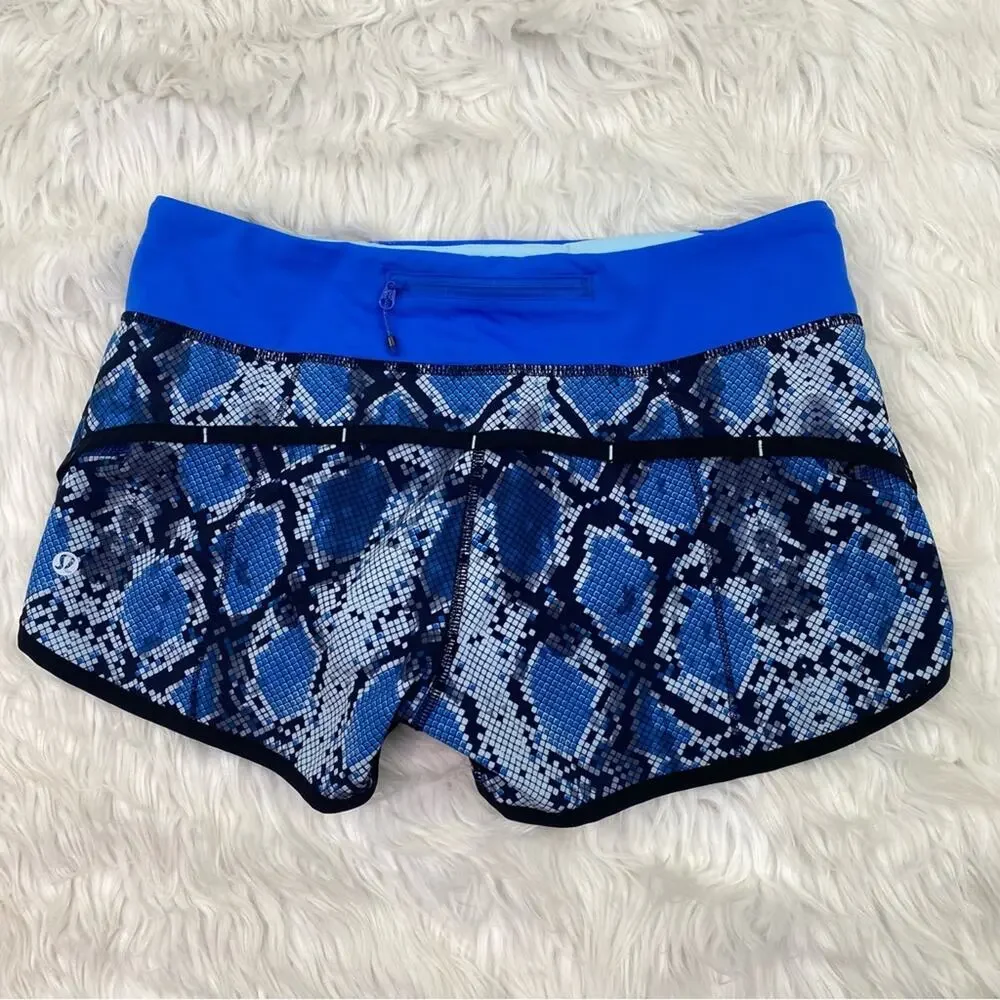 Lululemon Speed Short Mini Ziggy Snake Caspian Blue Pipe Dream Size 6‎